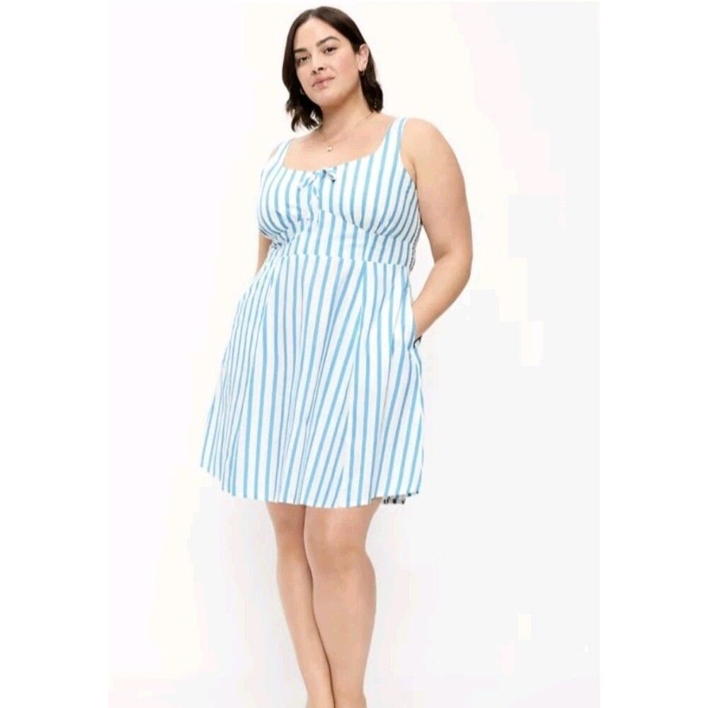 NWT Old Navy Fit & Flare Mini Dress Blue White Stripe Smocked Back Womens 2X